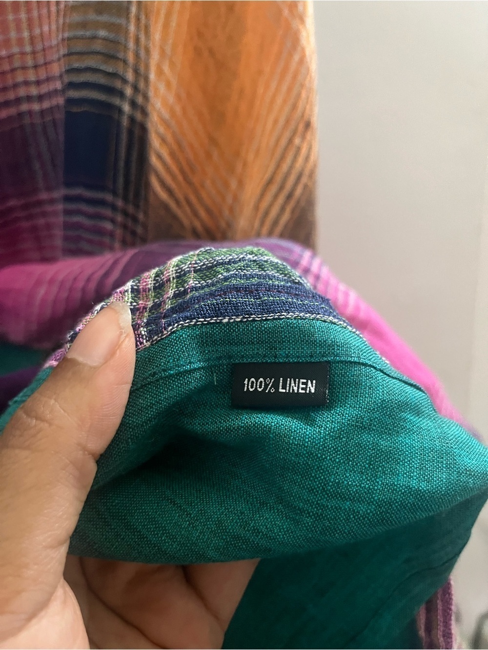 Mara Gibbucci Teal Lightweight Button plaid patch work Front Top - Picture 7 of 7